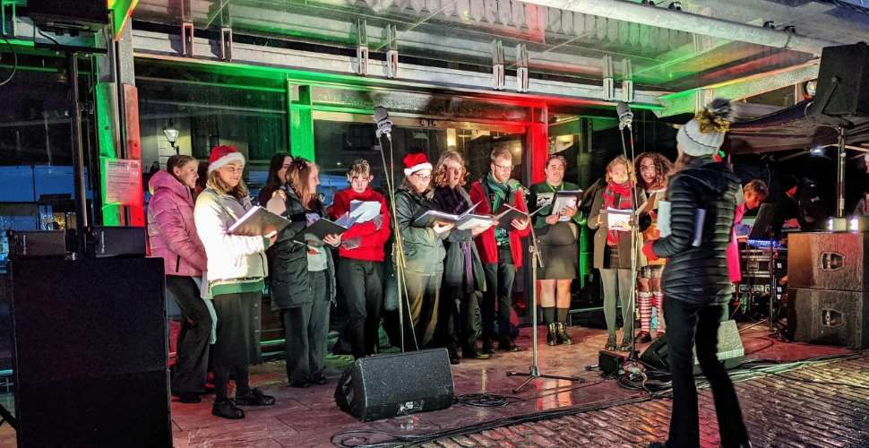 Performers at the Barbican Christmas lights switch on